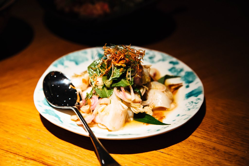 Cured scallop salad with lemongrass, mint and ginger