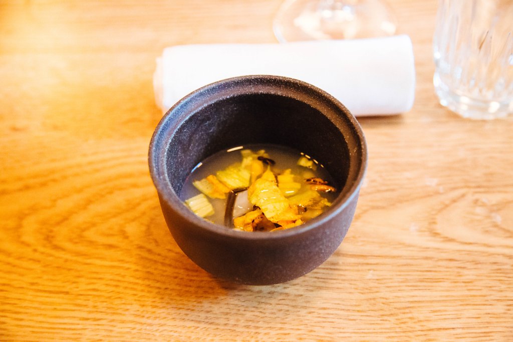 Corn Broth with Flowers & Cuttlefish