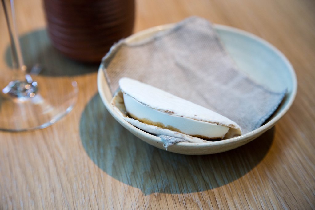 Mold pancake with plum kernel ice-cream
